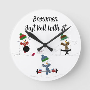 Funny Snowmen Working Out  Round Clock