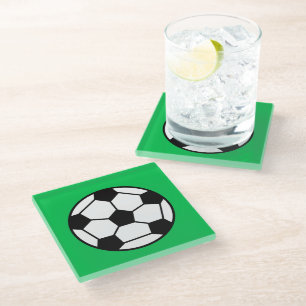 Funny Soccer Ball On Green Background Glass Coaster