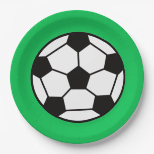 Funny Soccer Ball On Green Background Paper Plate