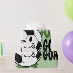 Funny soccer ball, soccer goal wrapping paper