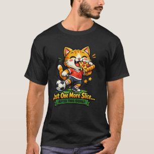Funny Soccer Cat Eating Pizza Cartoon Design T-Shirt
