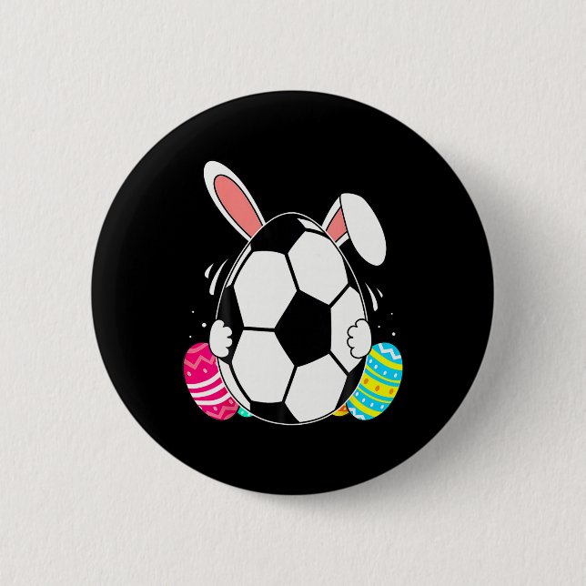 Funny Soccer Ll With Bunny Ears Easter Day Men Boy 2 Inch Round Button (Front)