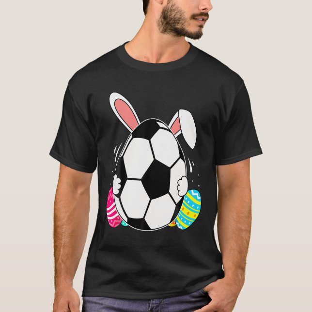 Funny Soccer Ll With Bunny Ears Easter Day Men Boy T-Shirt (Front)
