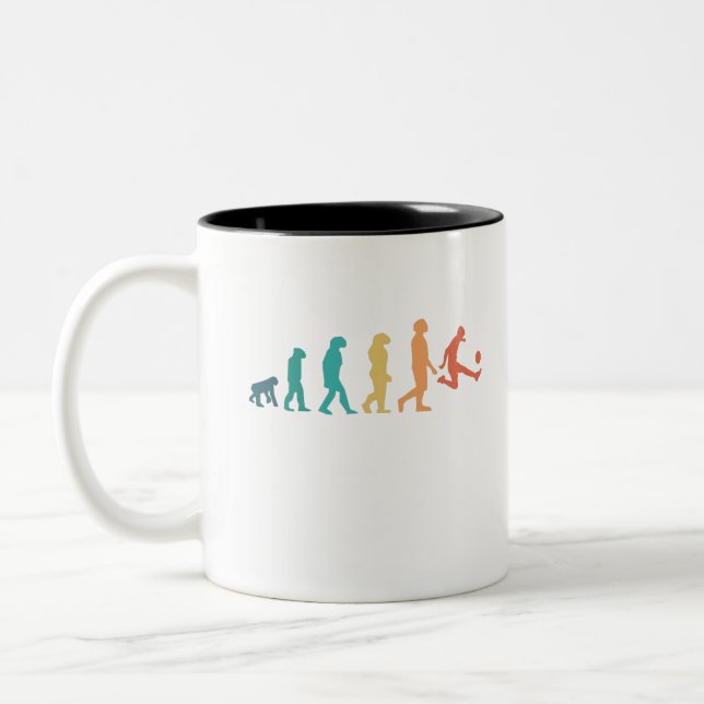 Funny Soccer Player Human Evolution Sport Lovers Two-Tone Coffee Mug (Left)