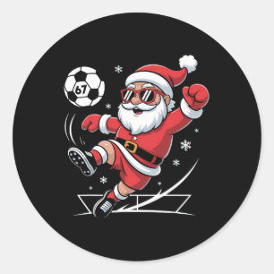Funny Soccer Santa 67 Meme Christmas Xmas Pajamas  Classic Round Sticker