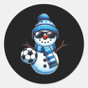Funny Soccer Snowman Winter Sports Lovers Christma Classic Round Sticker