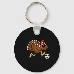 Funny Soccer Turkey Dribble Goal Boys Thanksgiving Keychain
