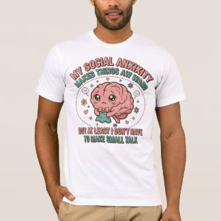 Funny Social Anxiety Brain Cartoon T-Shirt