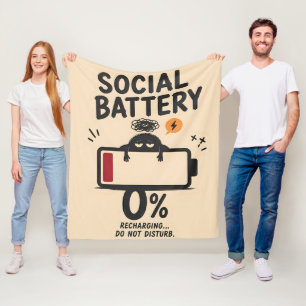Funny Social Battery 0 Percent Recharging Sherpa F Fleece Blanket