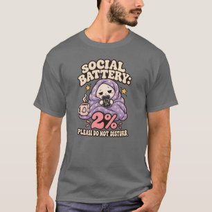 Funny Social Battery Ghost Illustration T-Shirt