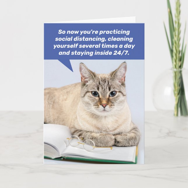 Funny Social Distancing House Cat- Coping Card (Front)