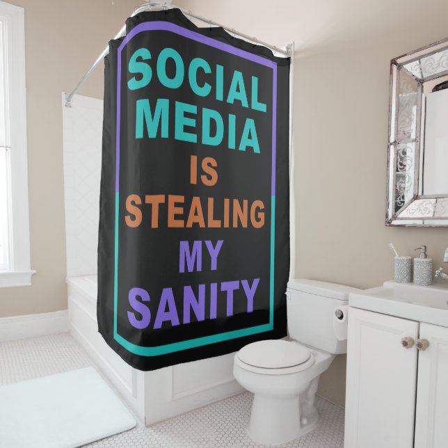 Funny “Social Media” shower curtain (In Situ)