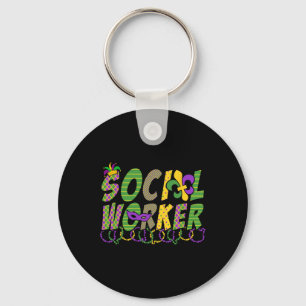 Funny Social Worker Mardi Gras Shirt Festival Part Keychain