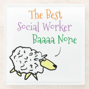 Funny Social Worker Sheep Best Baaa None Cartoon Glass Coaster