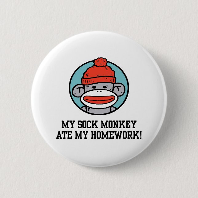 Funny Sock Monkey 2 Inch Round Button (Front)