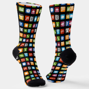 Funny socks with colorful smartphone apps print