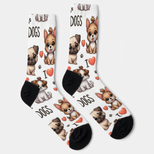 Funny Socks with I Love Dogs , Adorable Pet Lover 