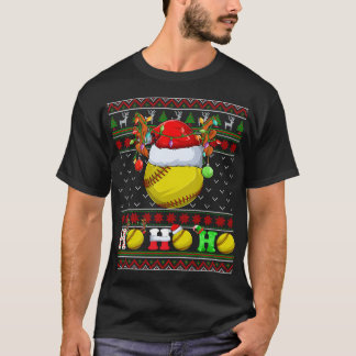 Funny Softball Ball Xmas Tree Lights Ugly Christma T-Shirt