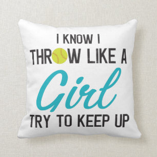 Funny Softball Pitcher Batter Catcher Girls Throw Pillow