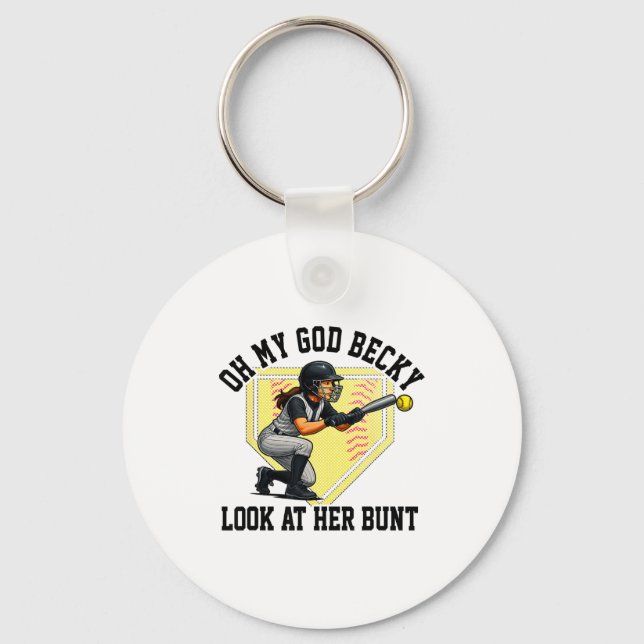 Funny Softball Quote Oh My God Becky Look At Her B Keychain (Front)