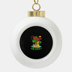 Funny Softball Santa Hat Hawaiian Christmas In Jul Ceramic Ball Christmas Ornament