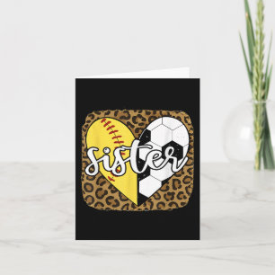 Funny Softball Soccer Sister Heart Leopard Card