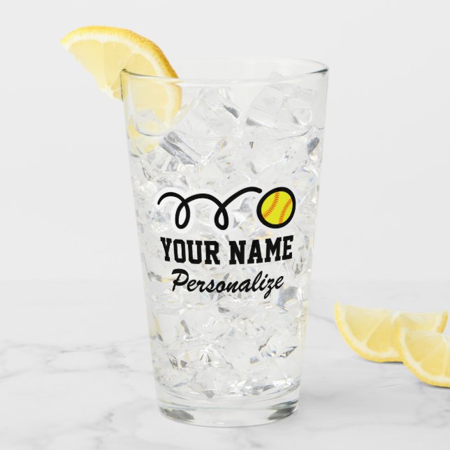 Funny softball sports cartoon custom name Birthday Glass (Front Ice)