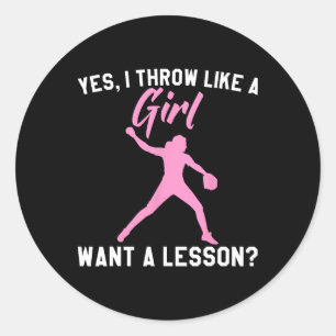 Funny Softll Art For Girls Women Softll Player Sof Classic Round Sticker