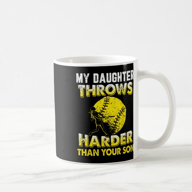 Funny Softll Dad Shirts My Daughter Throws Harder  Coffee Mug (Right)
