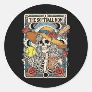 Funny Softll Mom Skeleton Tarot Card Mama Game Day Classic Round Sticker