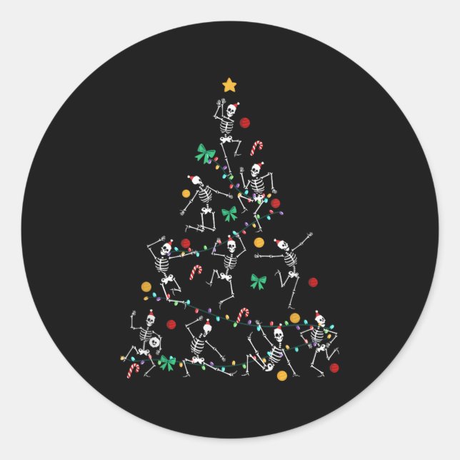Funny Soky Dancing Christmas Skeletons  Classic Round Sticker (Front)