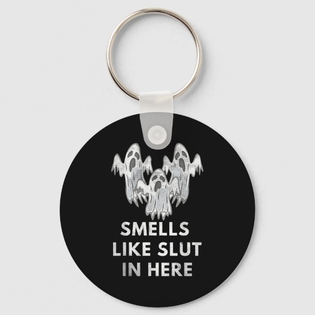 Funny Soky Halloween Offensive Adult Humour Ghost  Keychain (Front)