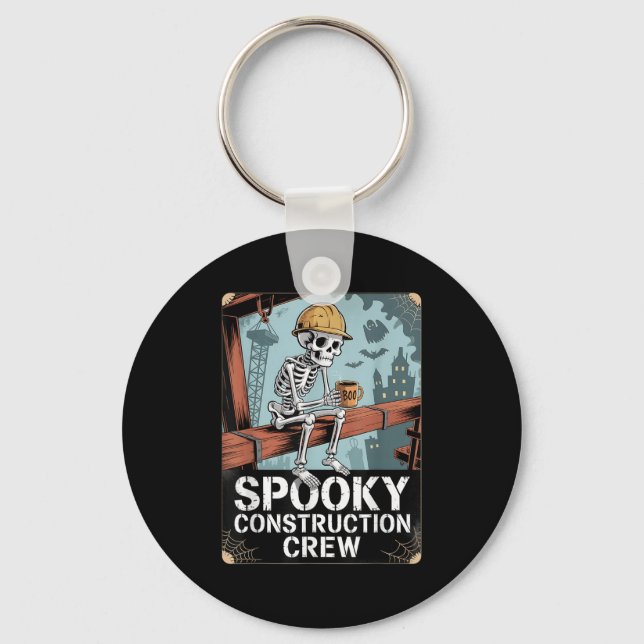 Funny Soky Skeleton Workers Halloween Construction Keychain (Front)