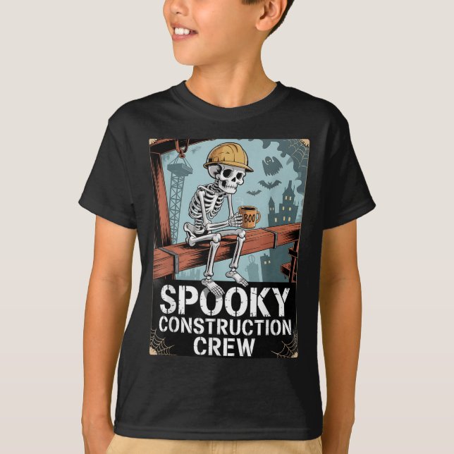 Funny Soky Skeleton Workers Halloween Construction T-Shirt (Front)