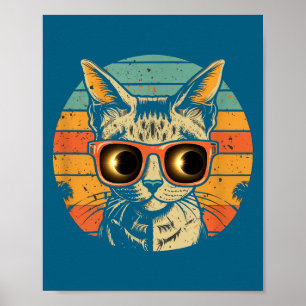 Funny Solar Eclipse Cat Sunglasses Poster
