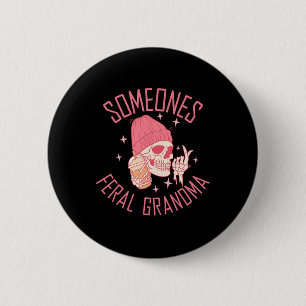 Funny Somebody's Feral Grandma Halloween Skeleton  2 Inch Round Button