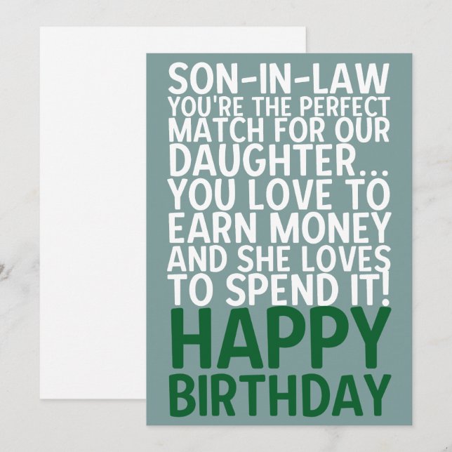 Funny Son-in-Law Birthday Card Money Joke (Front/Back)