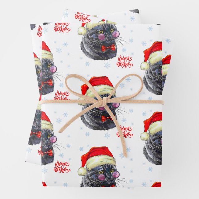 Funny Sophisticated Santa Hat Cat Wrapping Paper Sheet (In situ)