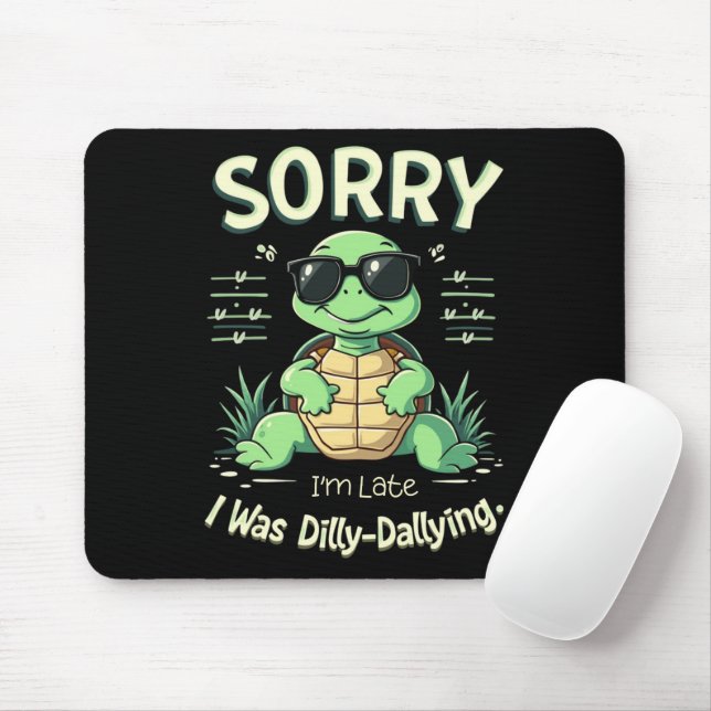 Funny Sorry I’m Late Turtle with Retro Aesthetic Mouse Pad (With Mouse)