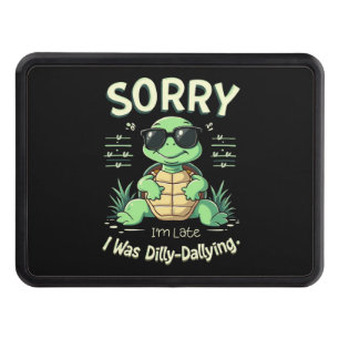 Funny Sorry I’m Late Turtle with Retro Aesthetic Trailer Hitch Cover
