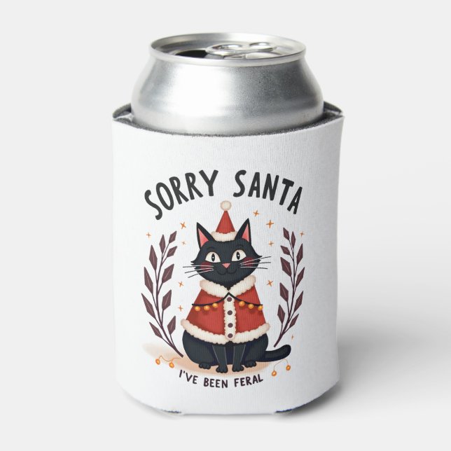 Funny Sorry Santa I've Been Feral Black Cat Christ Can Cooler (Can Front)