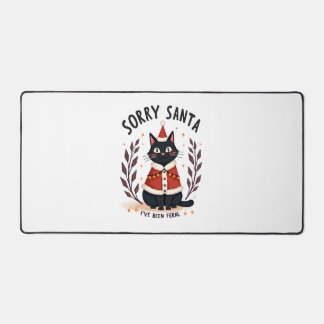 Funny Sorry Santa I've Been Feral Black Cat Christ Desk Mat