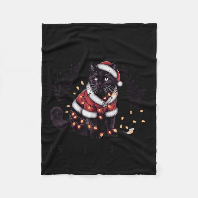 Funny Sorry Santa I've Been Feral Black Cat Christ Fleece Blanket (Front)