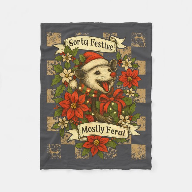 Funny Sorta Festive Mostly Feral Ssum Christmas Os Fleece Blanket (Front)