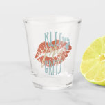 Funny Southern Sayings Kiss My Grits Typography Shot Glass<br><div class="desc">A fun ode to my Suth'un roots... We've certainly all heard this Southern expression before - Kiss My Grits! This typography print features the slang saying in blue and tan over a red lipstick print, with blue heart accents. Click customize to move things around - make it your own! ......</div>