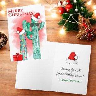 Funny Southwest Cactus Santa Hats Custom Holiday Card