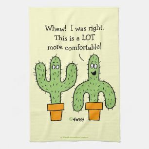 Funny Southwest Desert Cactus Cartoon Kitchen Towel