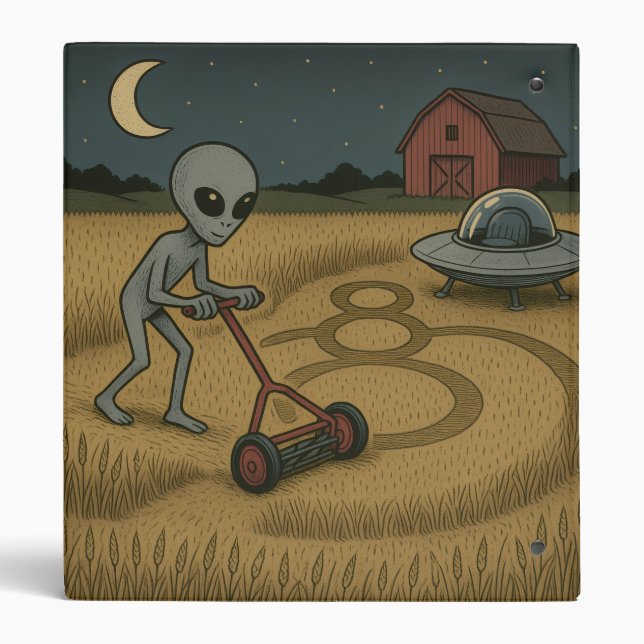 Funny space alien ufo crop circle science fiction  binder (Back)