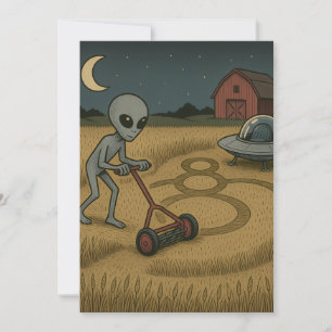 Funny space alien ufo crop circle science fiction card