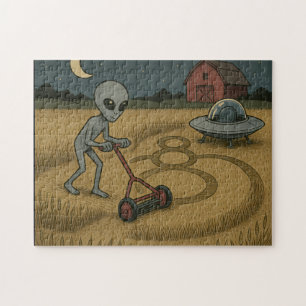 Funny space alien ufo crop circle science fiction  jigsaw puzzle
